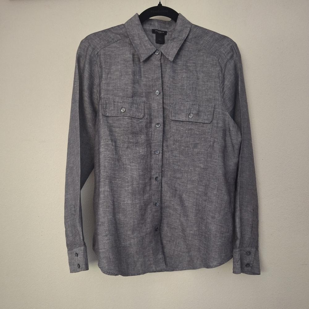 ANN TAYLOR Linen Blend Grey Utility Shirt - Size 10